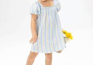NEW ANGEL DEAR puff sleeve dress with bloomer in odalys floral stripe